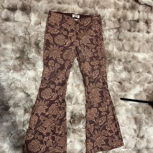 Free People Brown Floral Flare Jeans